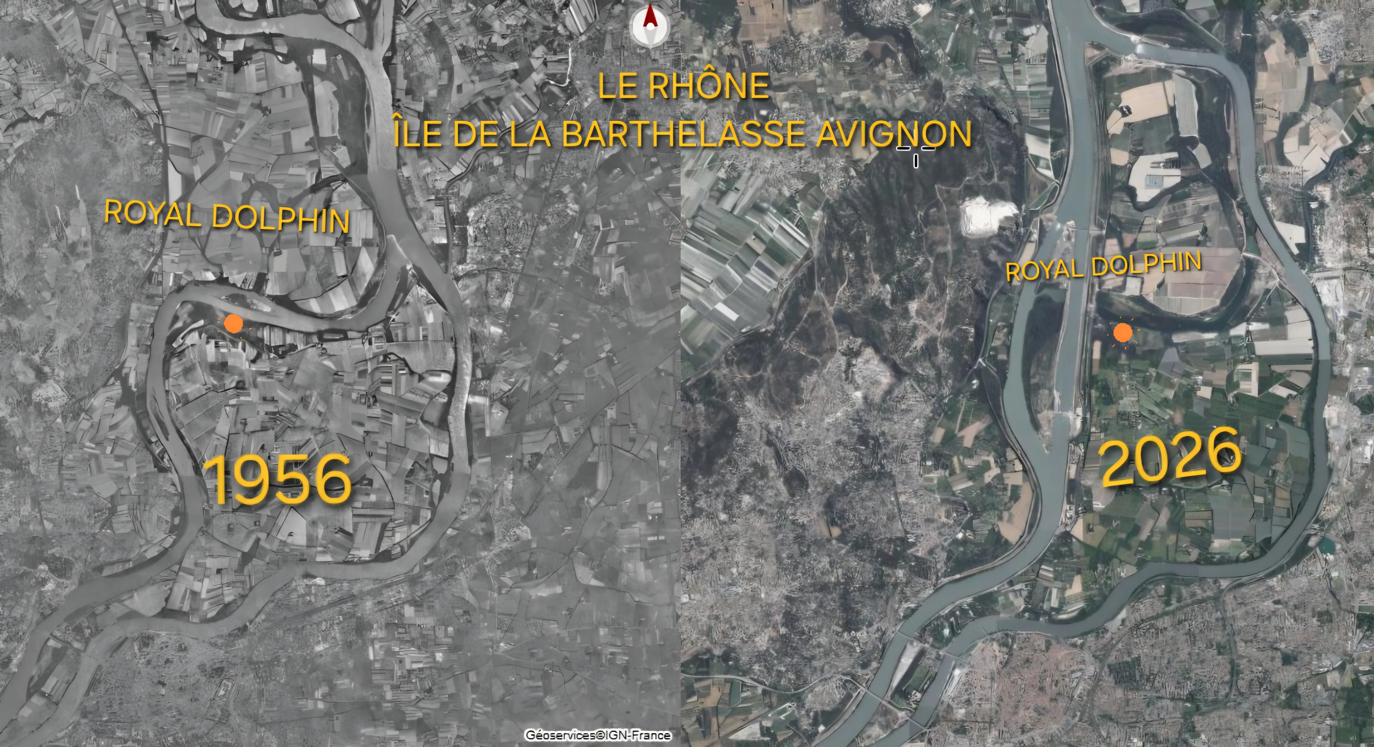 Île de la Barthelasse — 1956 vs 2026